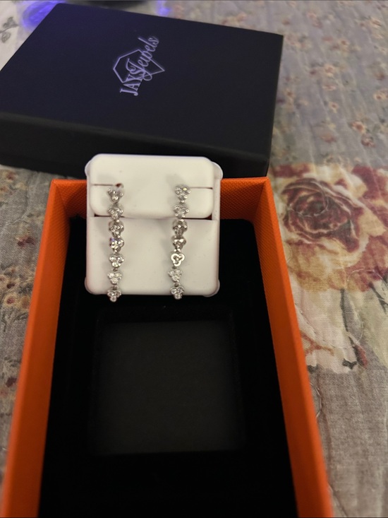 axnt Jewelry - 925 Silver Heart Line Drop Earrings with Moissainite 2.00 CTW